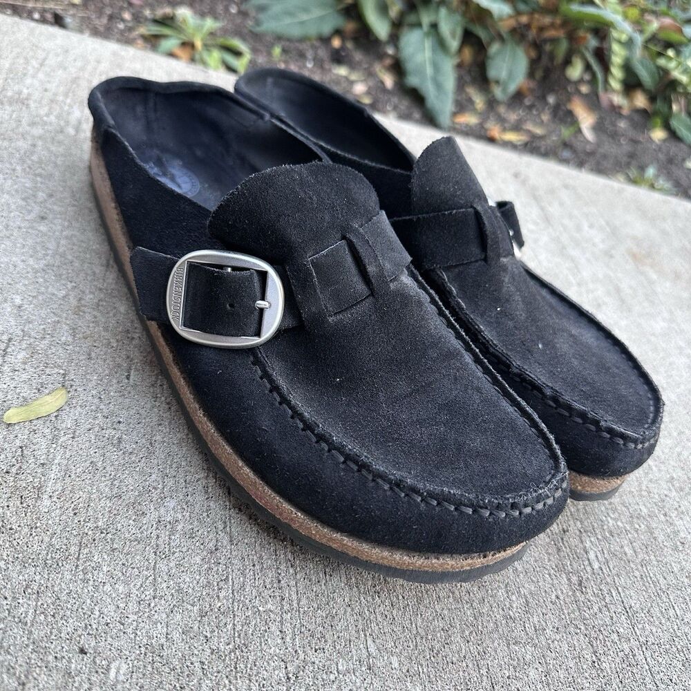 Birkenstock Buckley Black Suede Clogs EU 41 Women’s 10 Narrow Buckle Mules